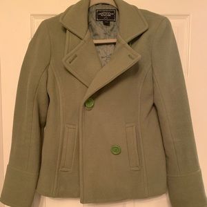 Green waist length pea coat